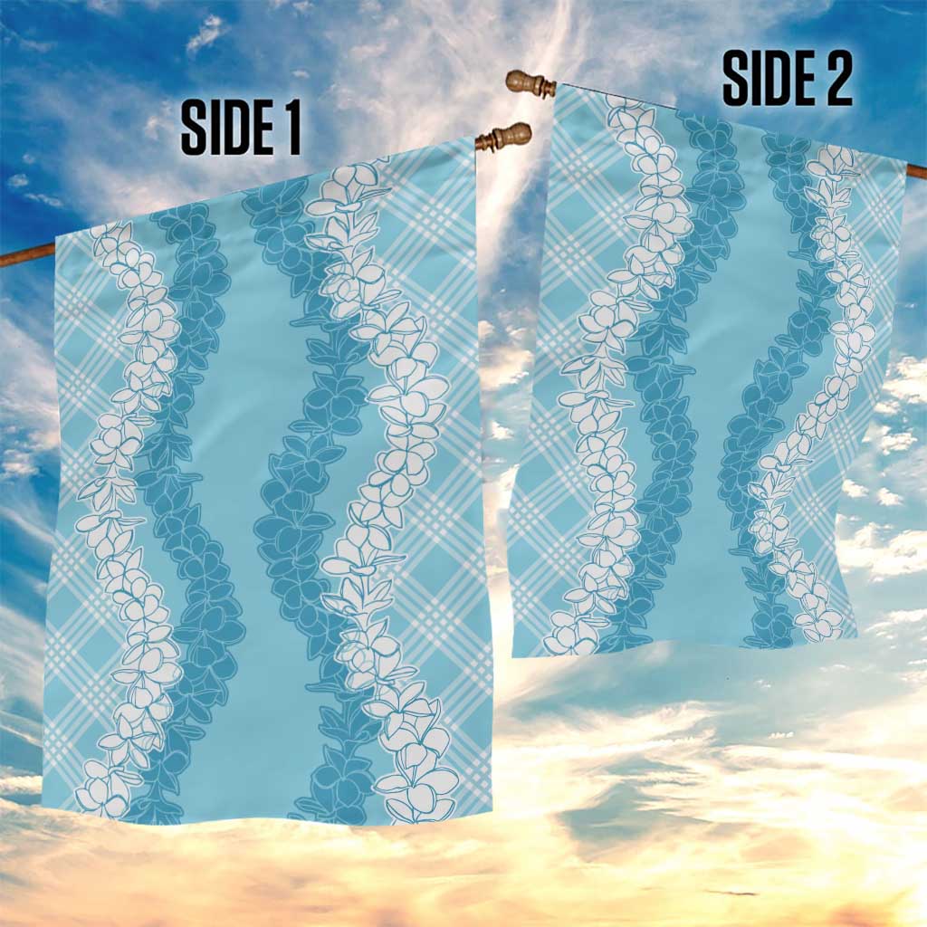 Hawaii Aloha Plumeria Lei Turquoise Palaka Garden Flag - Polynesian Pride