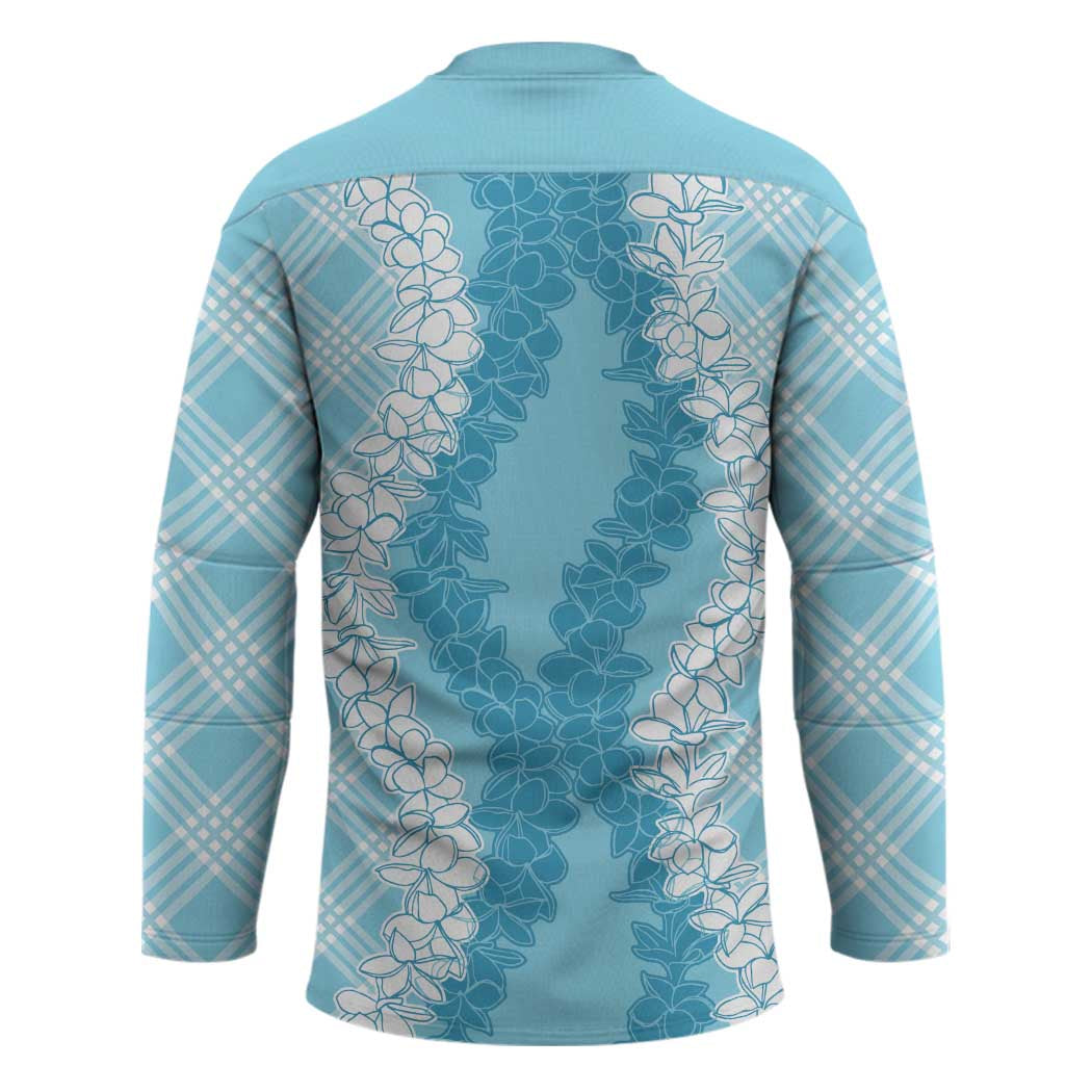 Hawaii Aloha Plumeria Lei Turquoise Palaka Hockey Jersey - Polynesian Pride