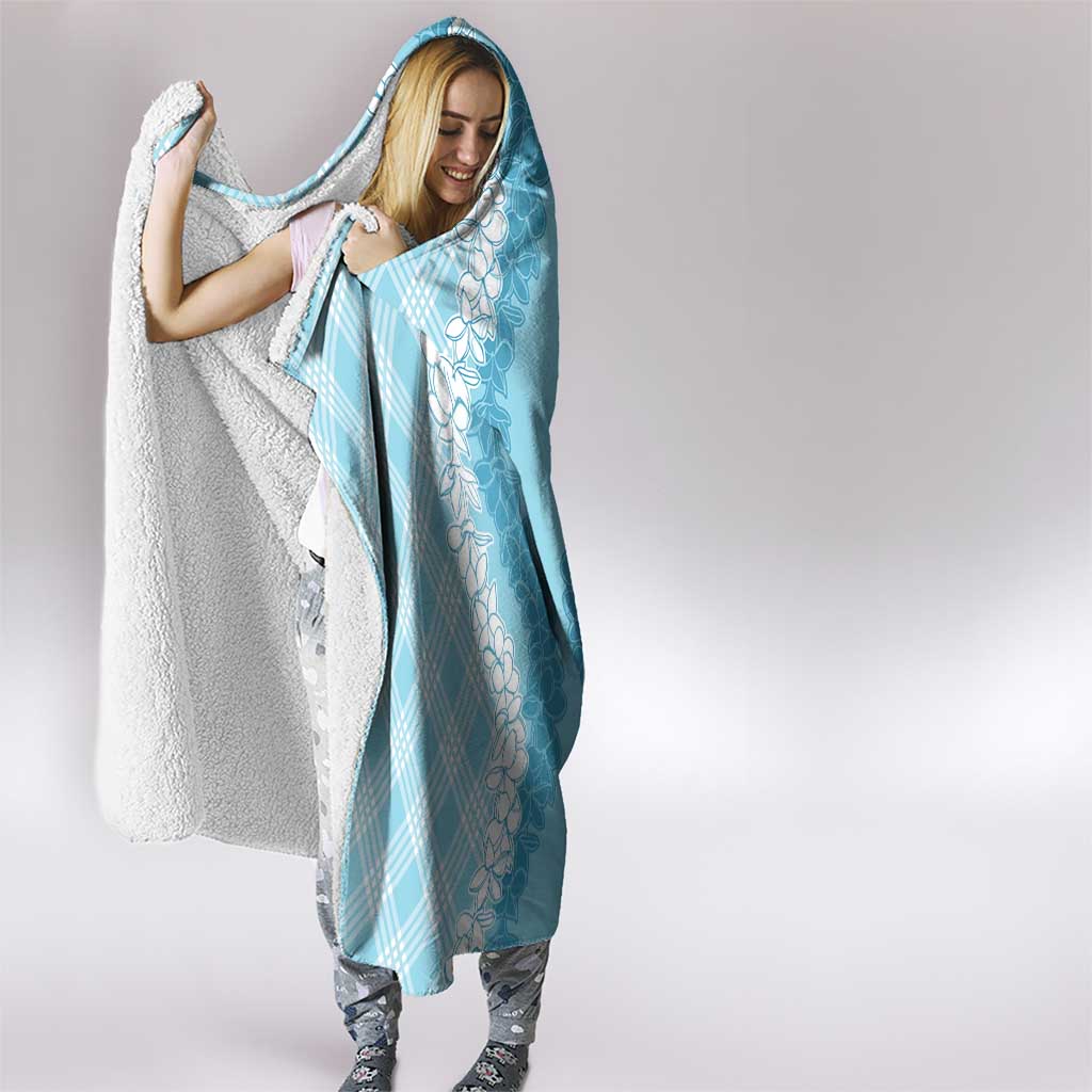 Hawaii Aloha Plumeria Lei Turquoise Palaka Hooded Blanket - Polynesian Pride