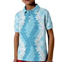 Hawaii Aloha Plumeria Lei Turquoise Palaka Kid Polo Shirt - Polynesian Pride