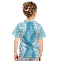 Hawaii Aloha Plumeria Lei Turquoise Palaka Kid T Shirt - Polynesian Pride