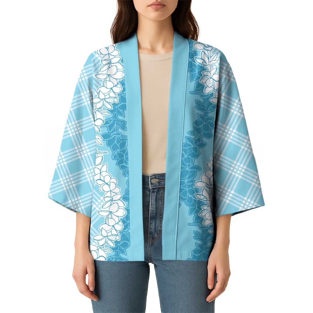 Hawaii Aloha Plumeria Lei Turquoise Palaka Kimono - Polynesian Pride