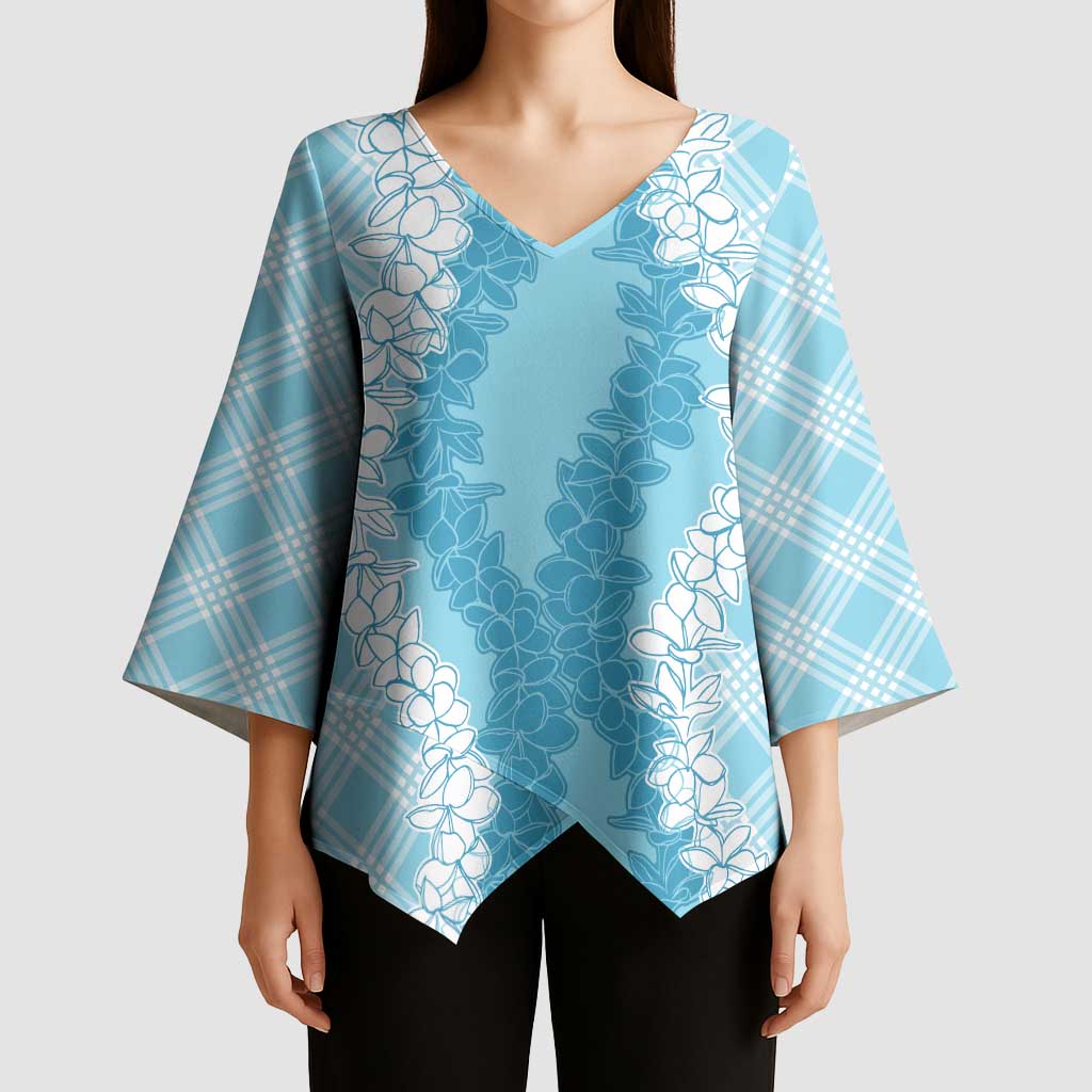 Hawaii Aloha Plumeria Lei Turquoise Palaka Kimono Sleeve Blouse - Polynesian Pride