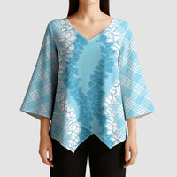 Hawaii Aloha Plumeria Lei Turquoise Palaka Kimono Sleeve Blouse - Polynesian Pride