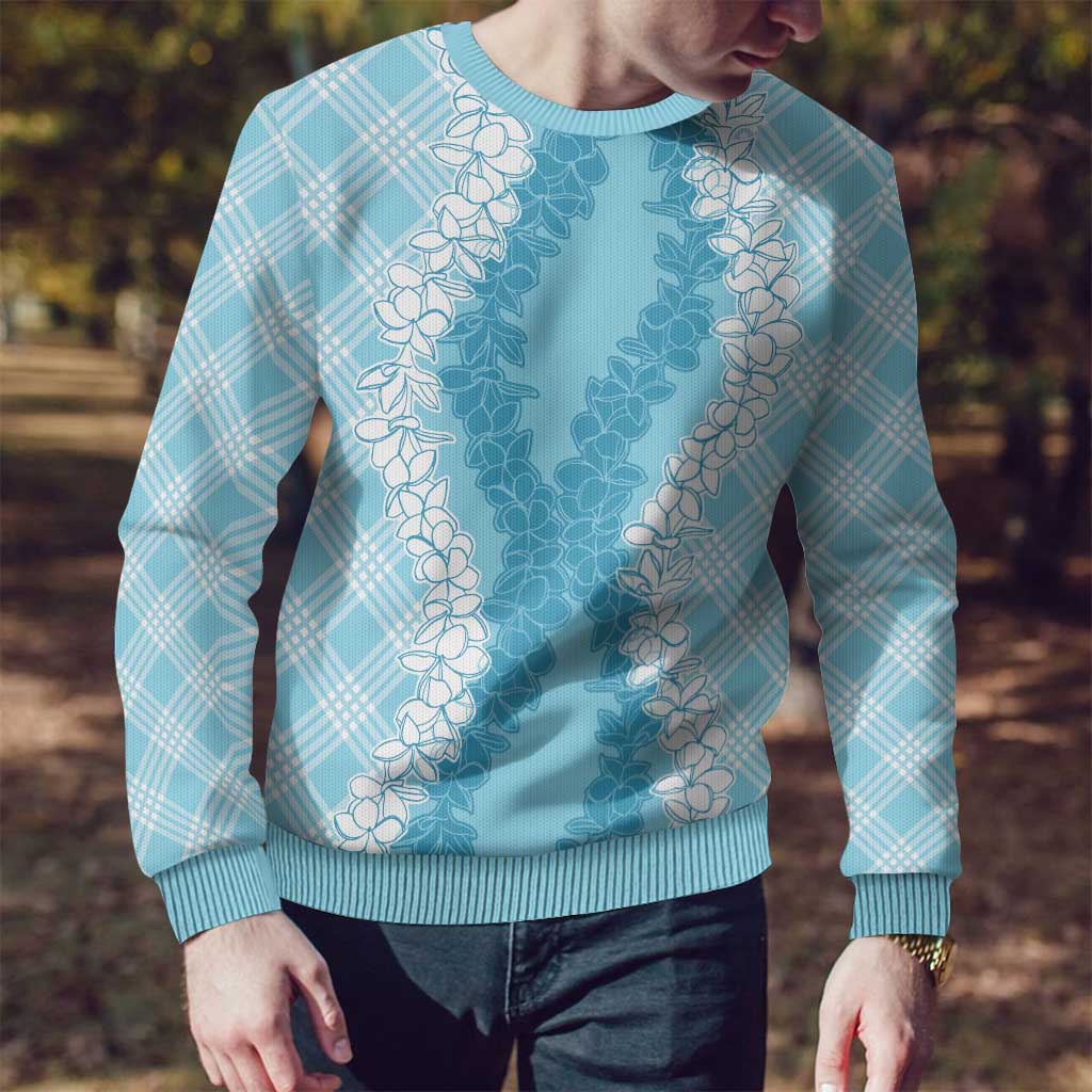 Hawaii Aloha Plumeria Lei Turquoise Palaka Ugly Christmas Sweater - Polynesian Pride