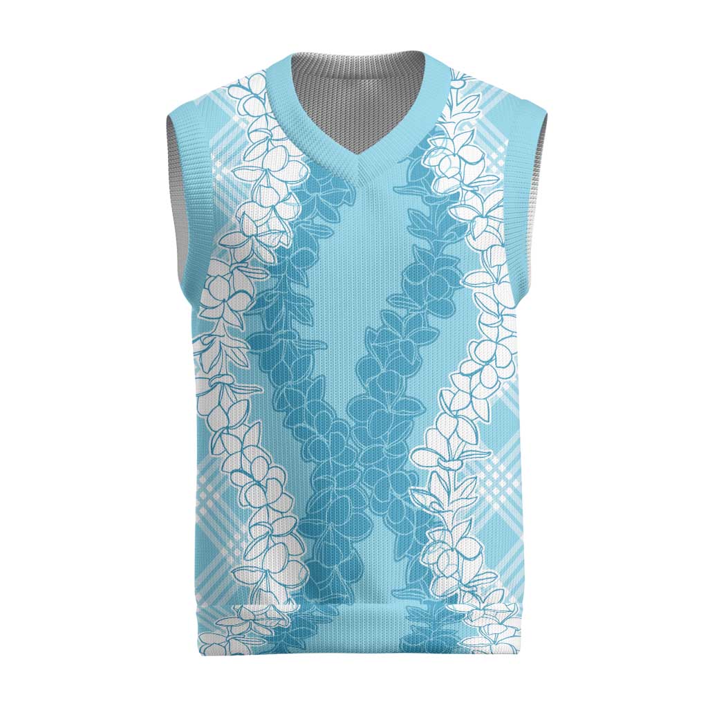 Hawaii Aloha Plumeria Lei Turquoise Palaka Christmas Knitted V-Neck Vest - Polynesian Pride