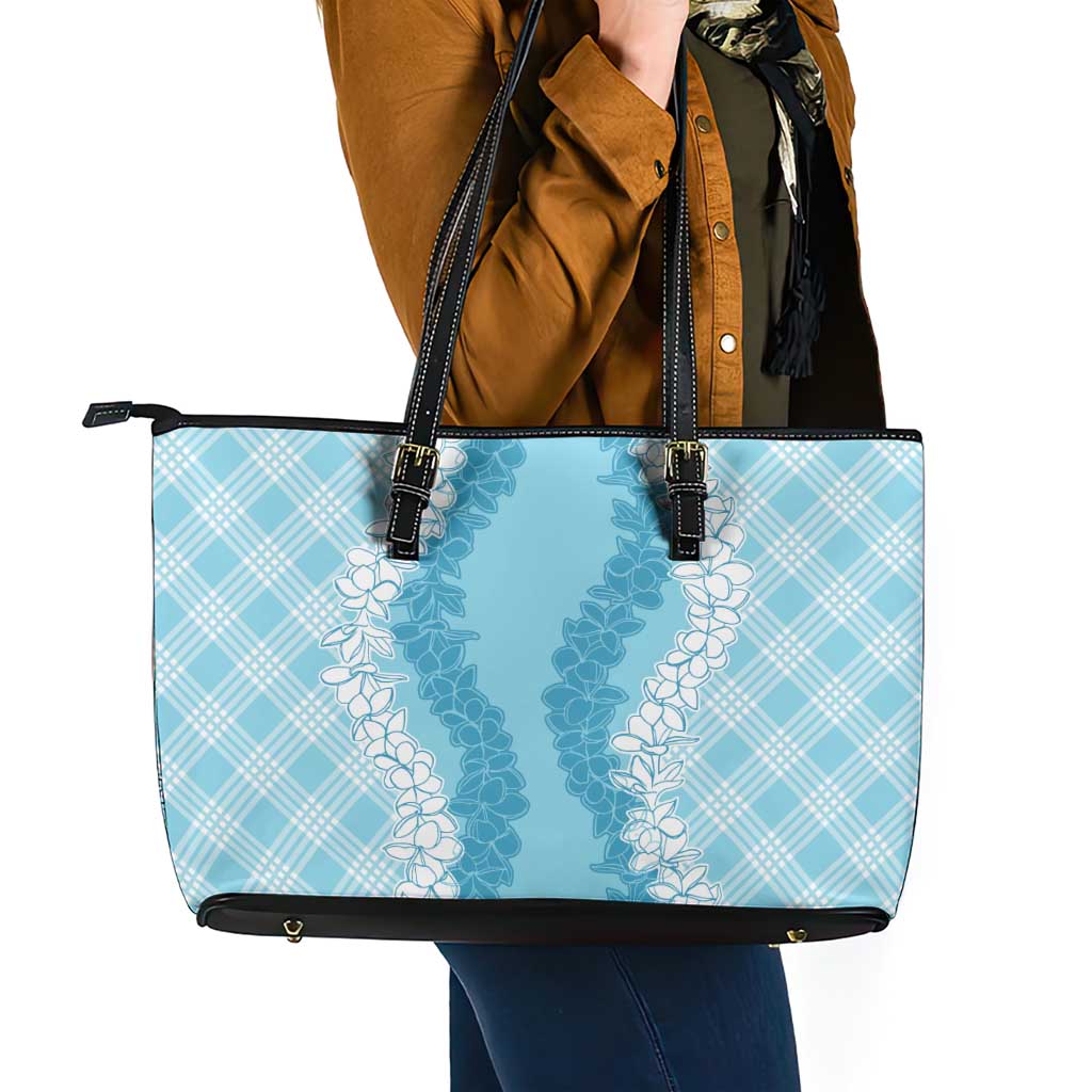 Hawaii Aloha Plumeria Lei Turquoise Palaka Leather Tote Bag - Polynesian Pride