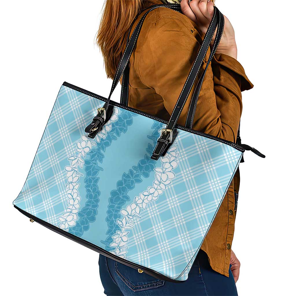 Hawaii Aloha Plumeria Lei Turquoise Palaka Leather Tote Bag - Polynesian Pride