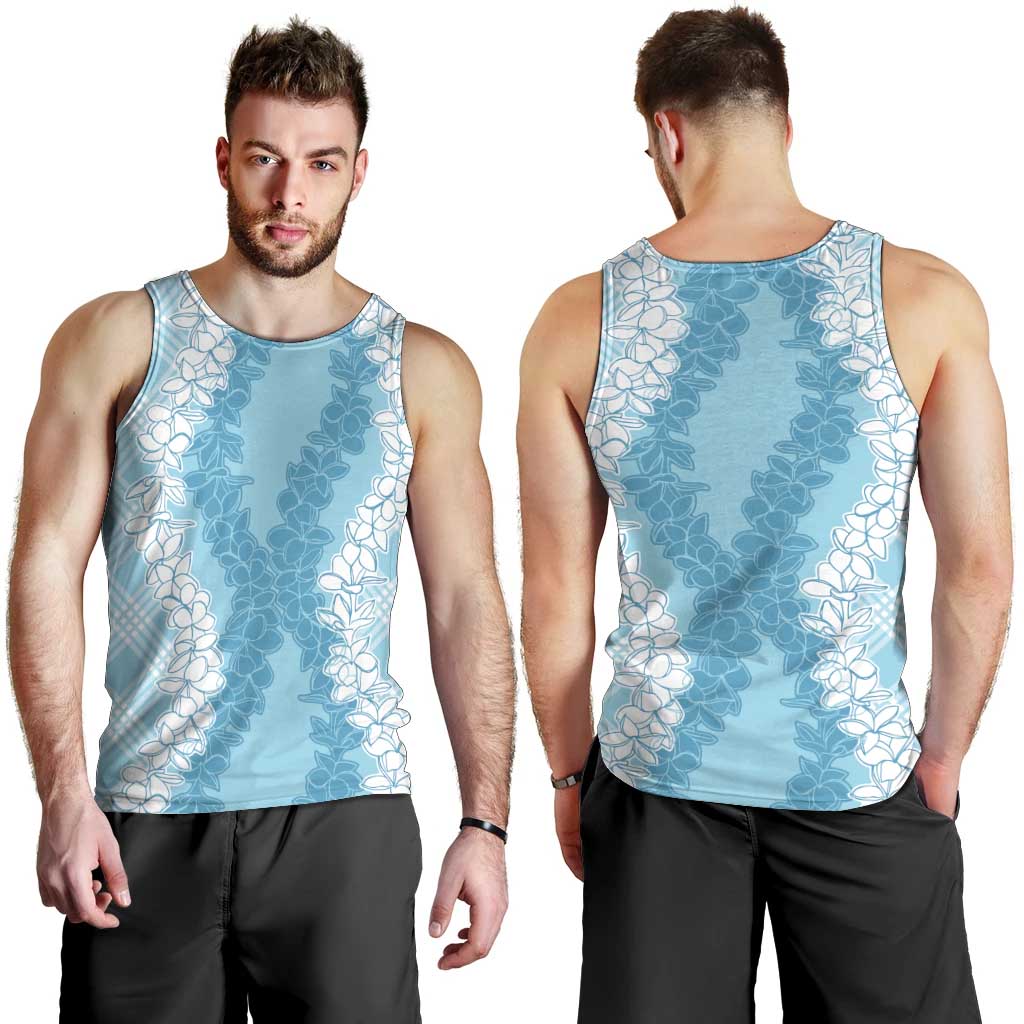 Hawaii Aloha Plumeria Lei Turquoise Palaka Men Tank Top - Polynesian Pride