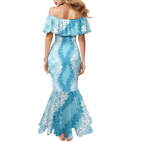Hawaii Aloha Plumeria Lei Turquoise Palaka Mermaid Dress - Polynesian Pride