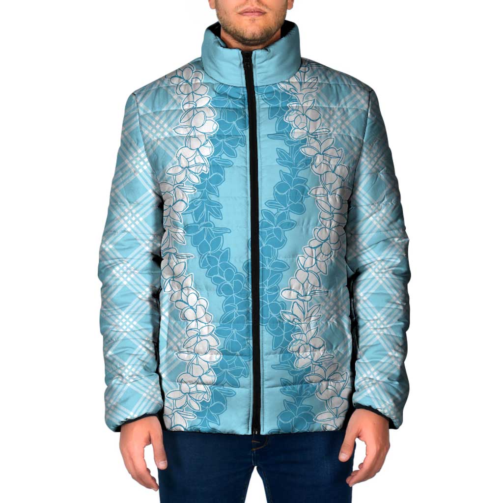 Hawaii Aloha Plumeria Lei Turquoise Palaka Padded Jacket - Polynesian Pride