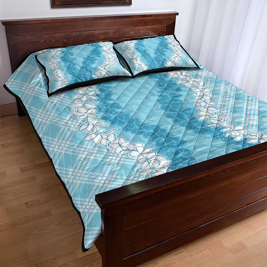 Hawaii Aloha Plumeria Lei Turquoise Palaka Quilt Bed Set - Polynesian Pride