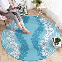 Hawaii Aloha Plumeria Lei Turquoise Palaka Round Carpet - Polynesian Pride