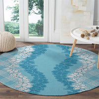 Hawaii Aloha Plumeria Lei Turquoise Palaka Round Carpet - Polynesian Pride