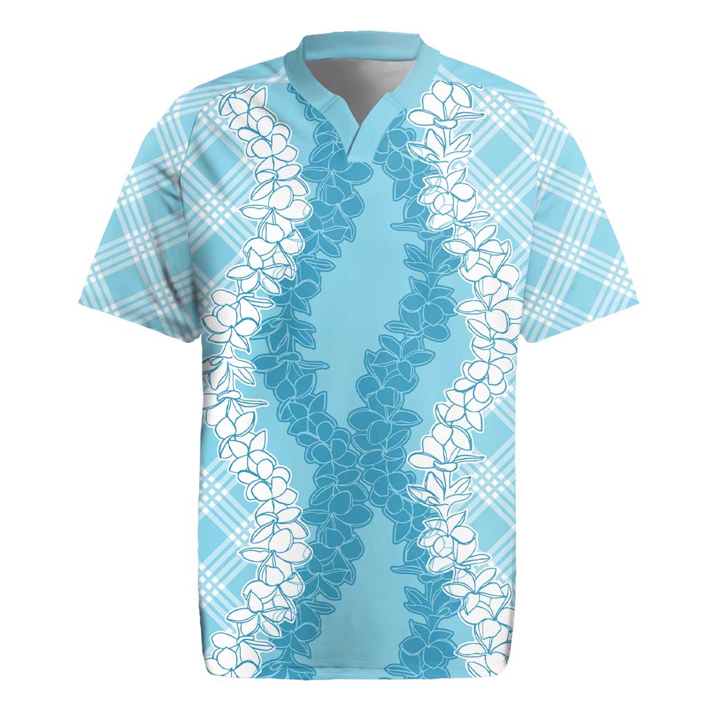 Hawaii Aloha Plumeria Lei Turquoise Palaka Rugby Jersey - Polynesian Pride