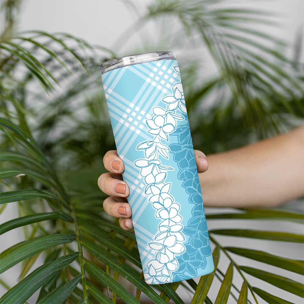 Hawaii Aloha Plumeria Lei Turquoise Palaka Skinny Tumbler - Polynesian Pride