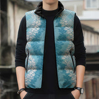 Hawaii Aloha Plumeria Lei Turquoise Palaka Sleeveless Puffer Jacket - Polynesian Pride