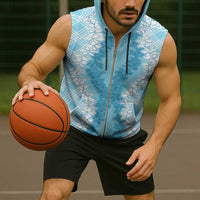 Hawaii Aloha Plumeria Lei Turquoise Palaka Sleeveless Zip Hoodie - Polynesian Pride