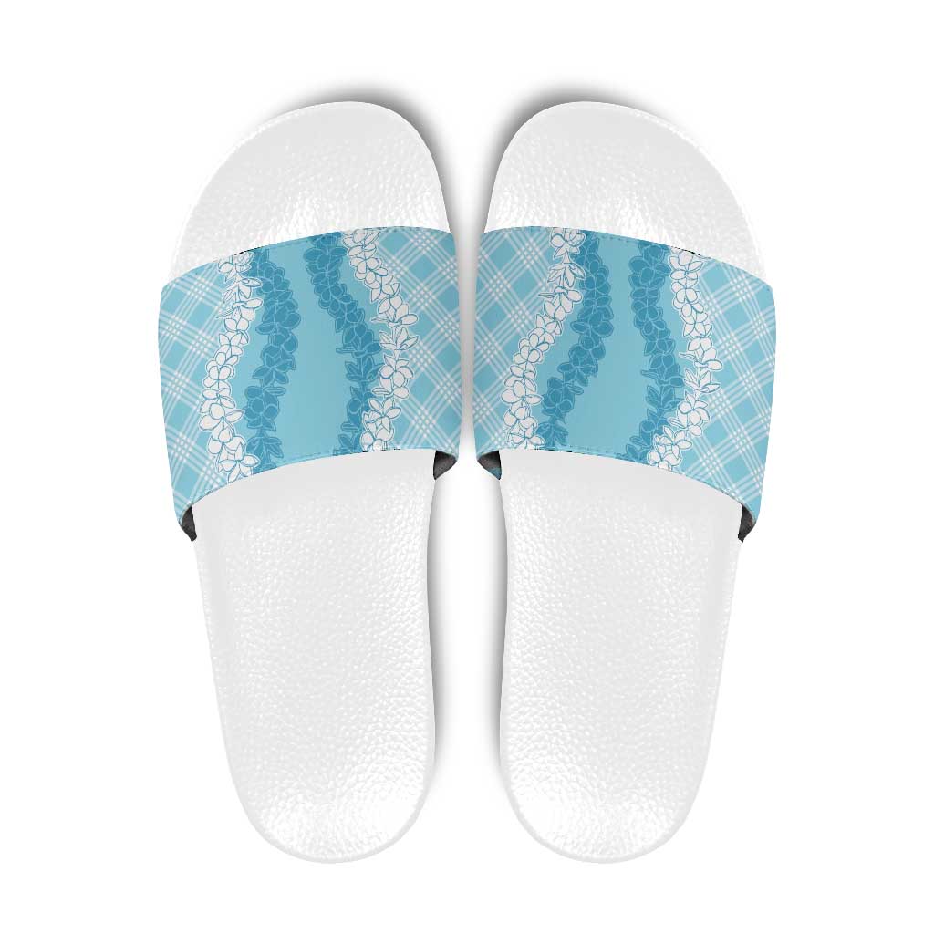 Hawaii Aloha Plumeria Lei Turquoise Palaka Slide Sandals - Polynesian Pride