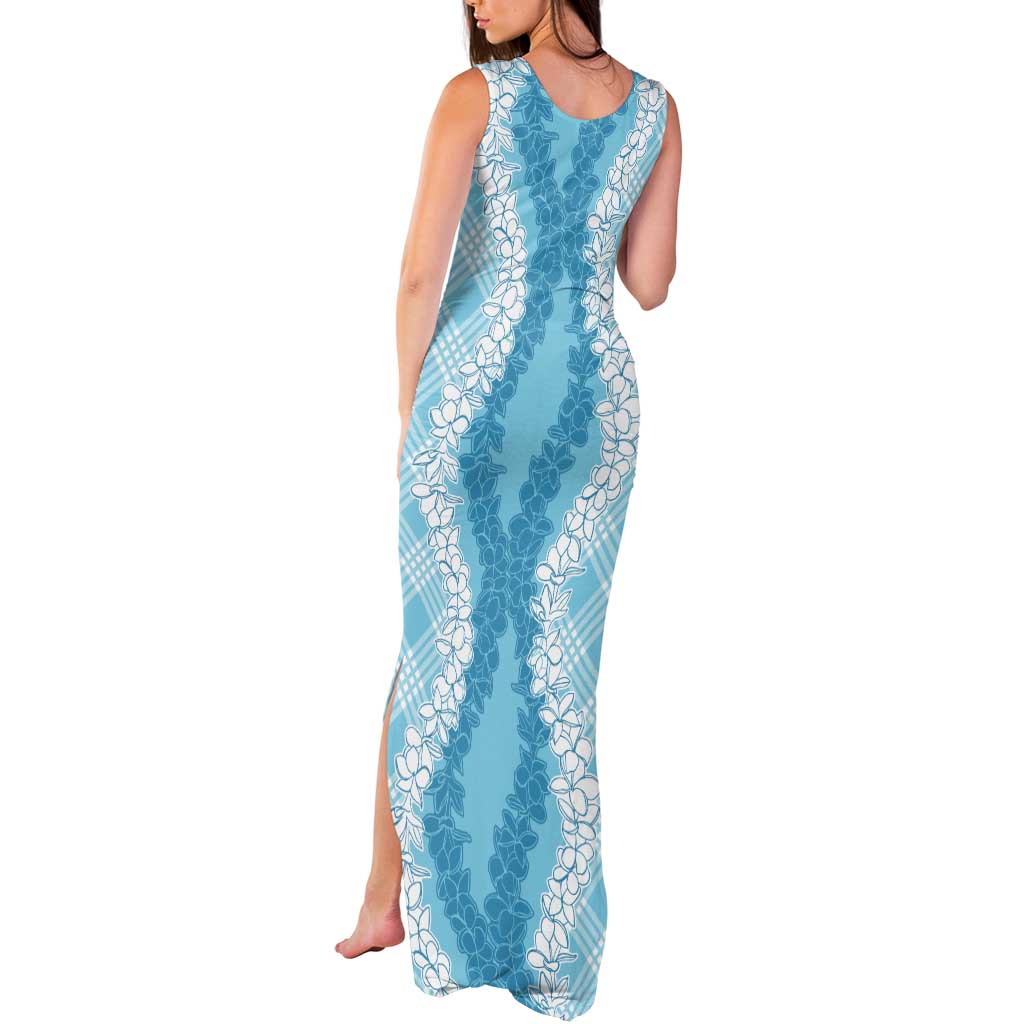 Hawaii Aloha Plumeria Lei Turquoise Palaka Tank Maxi Dress - Polynesian Pride