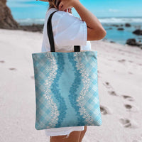 Hawaii Aloha Plumeria Lei Turquoise Palaka Tote Bag - Polynesian Pride
