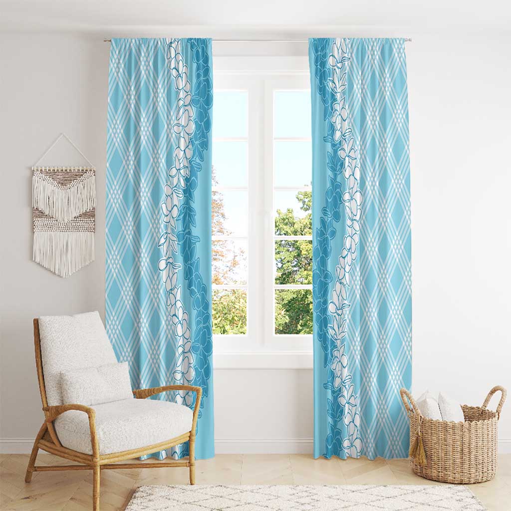 Hawaii Aloha Plumeria Lei Turquoise Palaka Window Curtain - Polynesian Pride