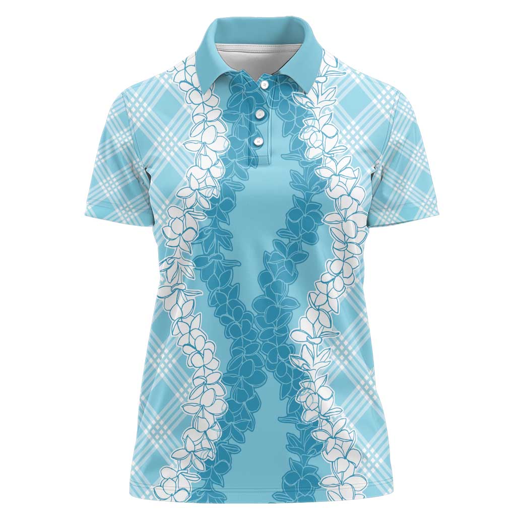 Hawaii Aloha Plumeria Lei Turquoise Palaka Women Polo Shirt - Polynesian Pride