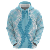 Hawaii Aloha Plumeria Lei Turquoise Palaka Zip Hoodie - Polynesian Pride
