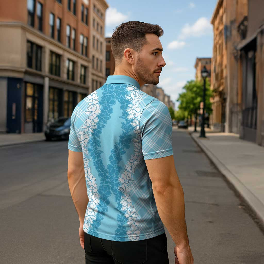 Hawaii Aloha Plumeria Lei Turquoise Palaka Zipper Polo Shirt - Polynesian Pride