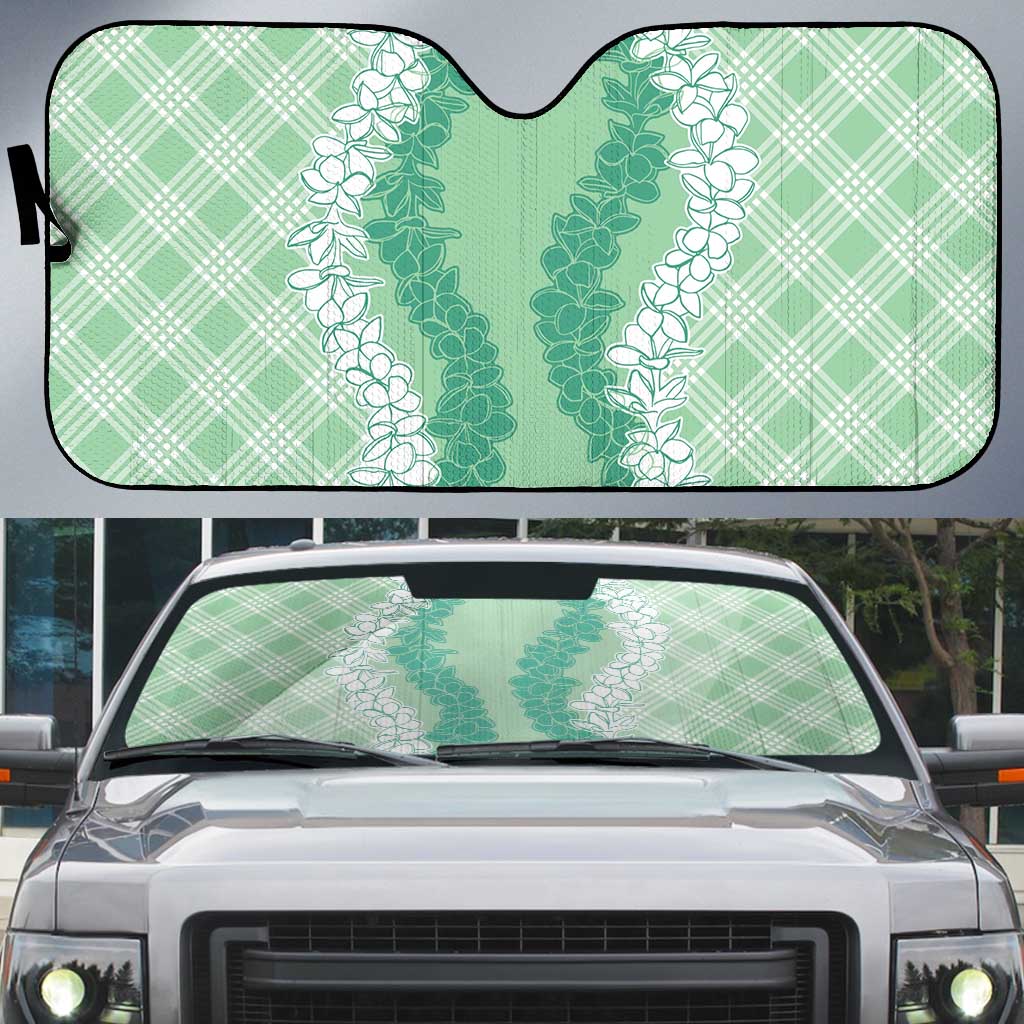 Hawaii Aloha Plumeria Lei Mint Palaka Auto Sun Shade - Polynesian Pride