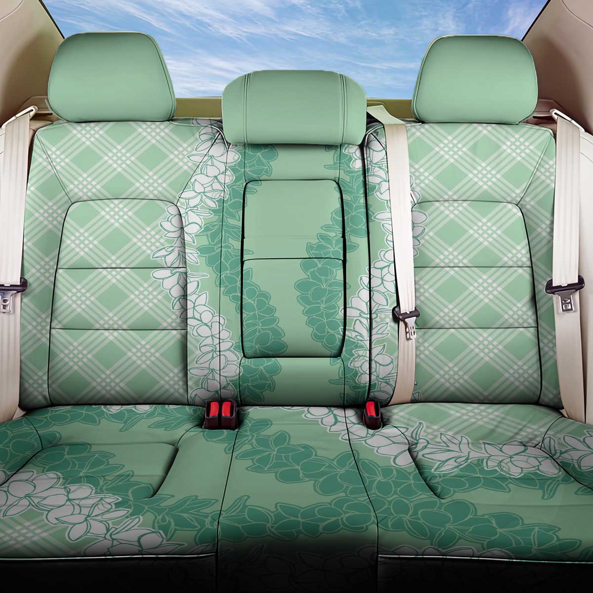 Hawaii Aloha Plumeria Lei Mint Palaka Back Car Seat Cover - Polynesian Pride