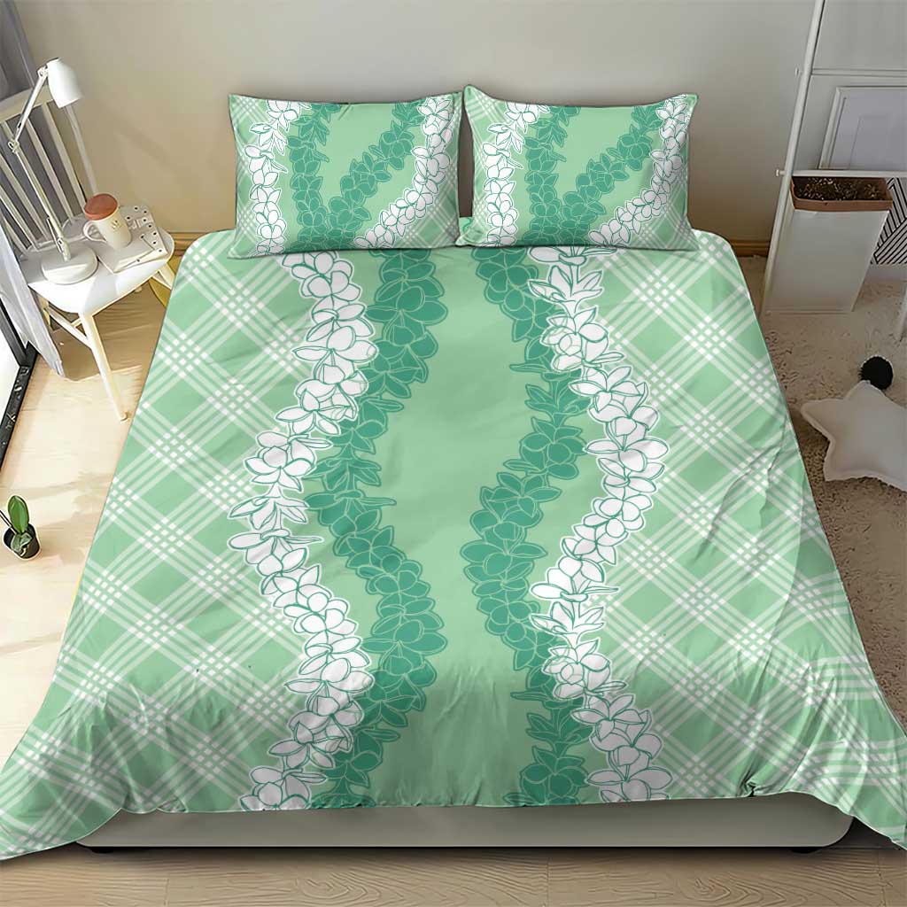 Hawaii Aloha Plumeria Lei Mint Palaka Bedding Set - Polynesian Pride
