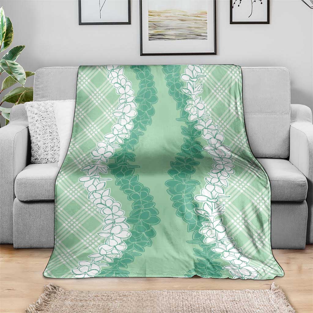 Hawaii Aloha Plumeria Lei Mint Palaka Blanket - Polynesian Pride