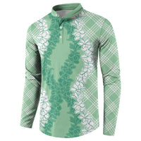 Hawaii Aloha Plumeria Lei Mint Palaka Button Sweatshirt - Polynesian Pride