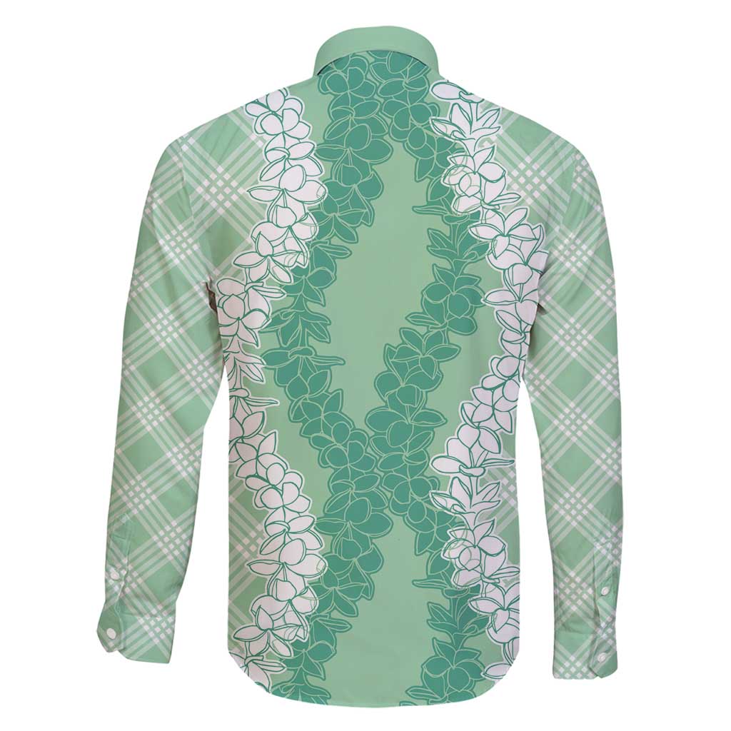 Hawaii Aloha Plumeria Lei Mint Palaka Family Matching Long Sleeve Bodycon Dress and Hawaiian Shirt - Polynesian Pride