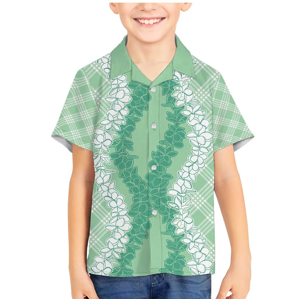 Hawaii Aloha Plumeria Lei Mint Palaka Family Matching Mermaid Dress and Hawaiian Shirt - Polynesian Pride