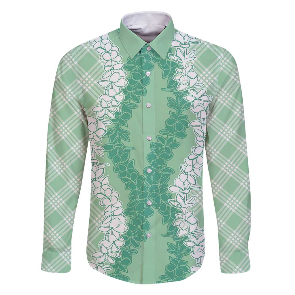 Hawaii Aloha Plumeria Lei Mint Palaka Family Matching Tank Maxi Dress and Hawaiian Shirt - Polynesian Pride