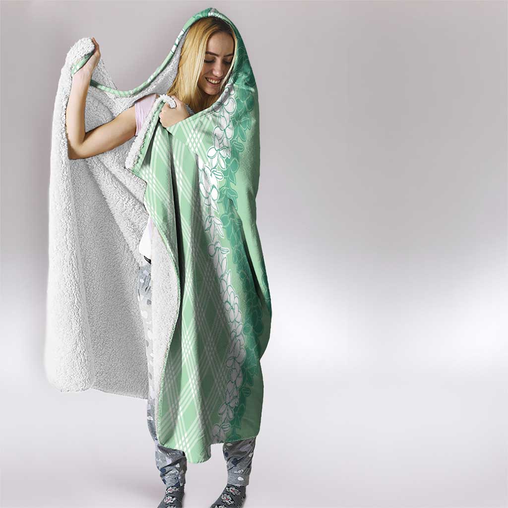 Hawaii Aloha Plumeria Lei Mint Palaka Hooded Blanket - Polynesian Pride
