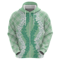 Hawaii Aloha Plumeria Lei Mint Palaka Hoodie - Polynesian Pride