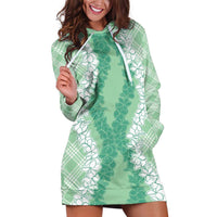 Hawaii Aloha Plumeria Lei Mint Palaka Hoodie Dress - Polynesian Pride