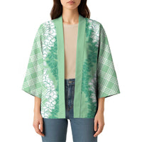 Hawaii Aloha Plumeria Lei Mint Palaka Kimono - Polynesian Pride