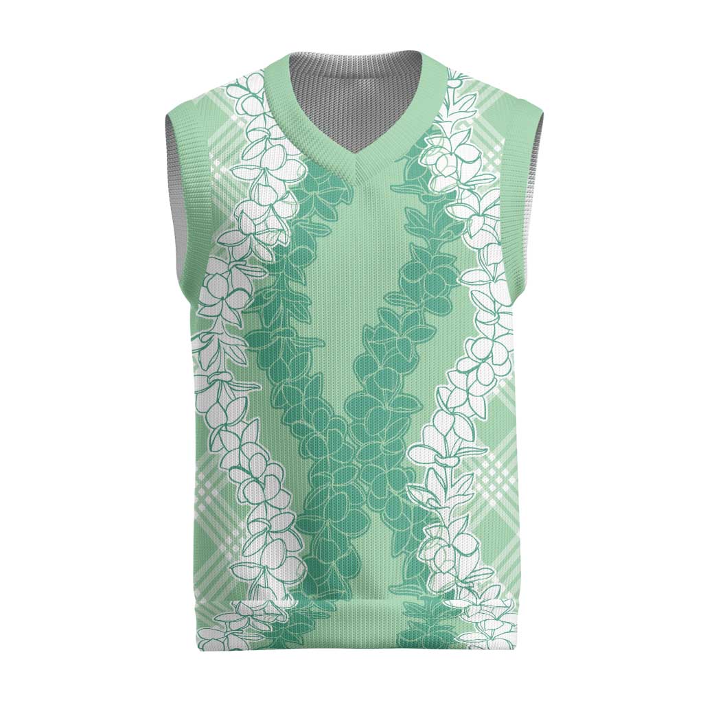 Hawaii Aloha Plumeria Lei Mint Palaka Christmas Knitted V-Neck Vest - Polynesian Pride