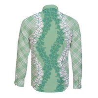 Hawaii Aloha Plumeria Lei Mint Palaka Long Sleeve Button Shirt - Polynesian Pride