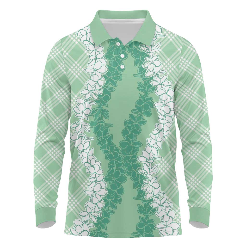 Hawaii Aloha Plumeria Lei Mint Palaka Long Sleeve Polo Shirt - Polynesian Pride
