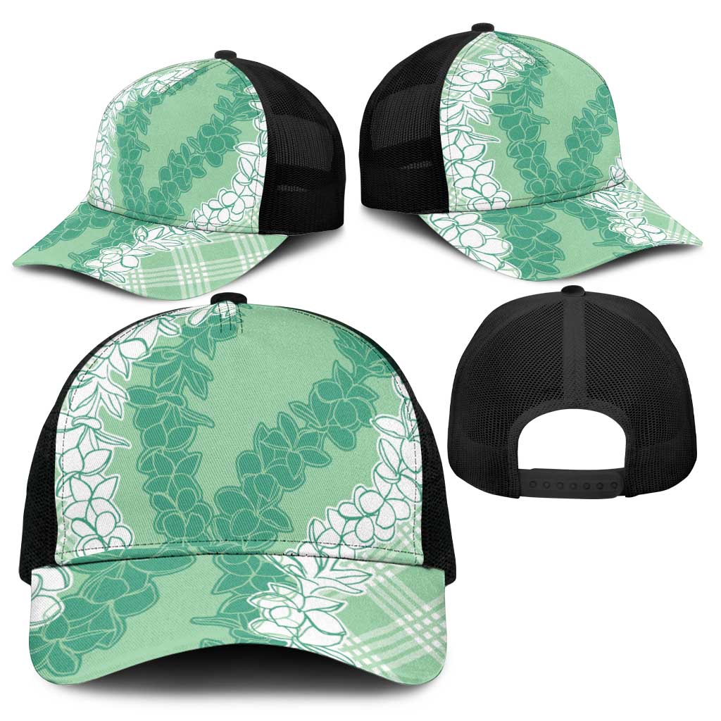 Hawaii Aloha Plumeria Lei Mint Palaka Mesh Trucker Cap - Polynesian Pride