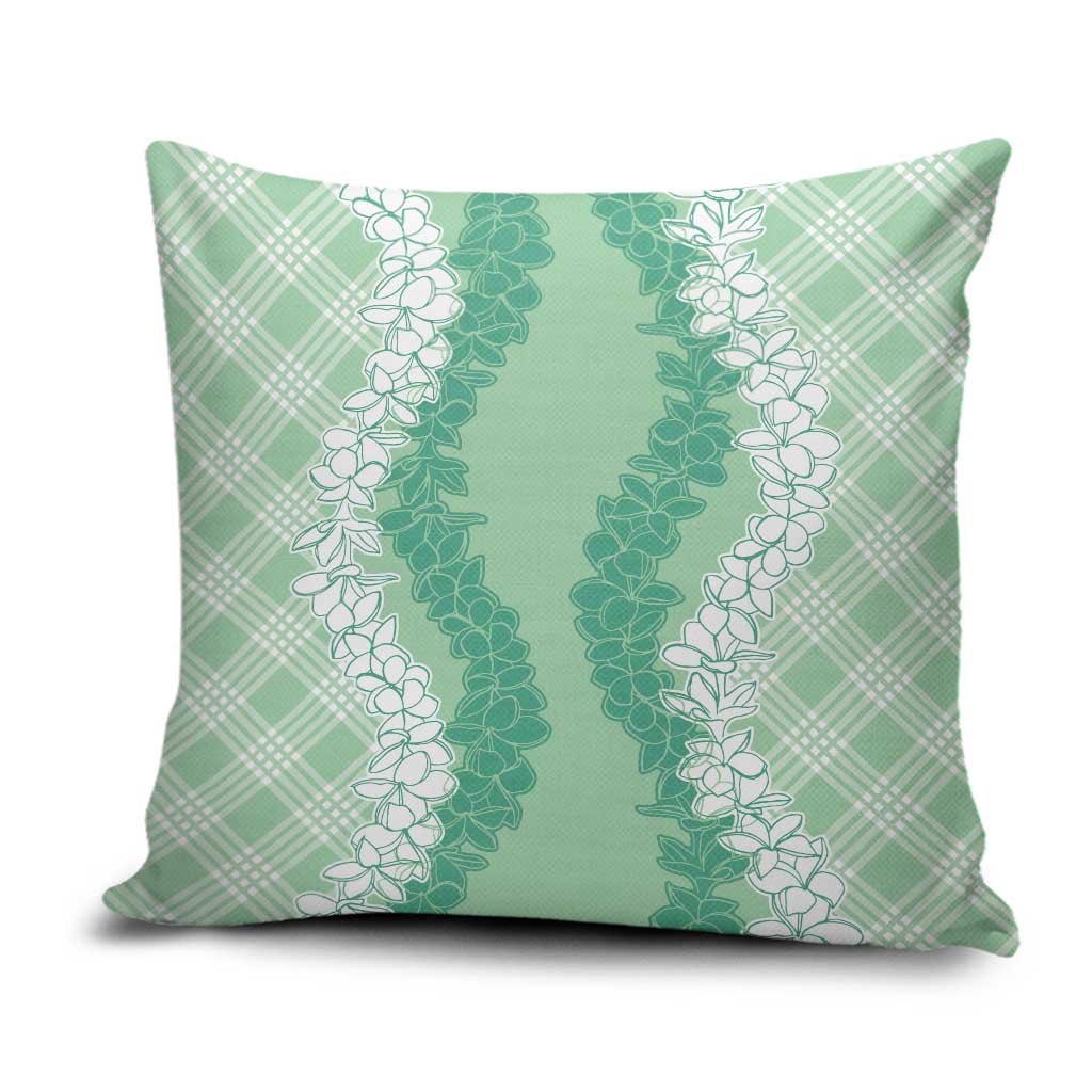 Hawaii Aloha Plumeria Lei Mint Palaka Pillow Cover - Polynesian Pride