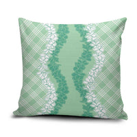 Hawaii Aloha Plumeria Lei Mint Palaka Pillow Cover - Polynesian Pride