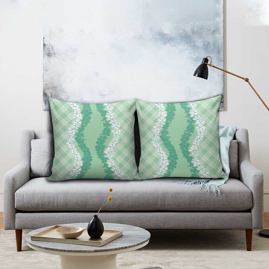 Hawaii Aloha Plumeria Lei Mint Palaka Pillow Cover - Polynesian Pride