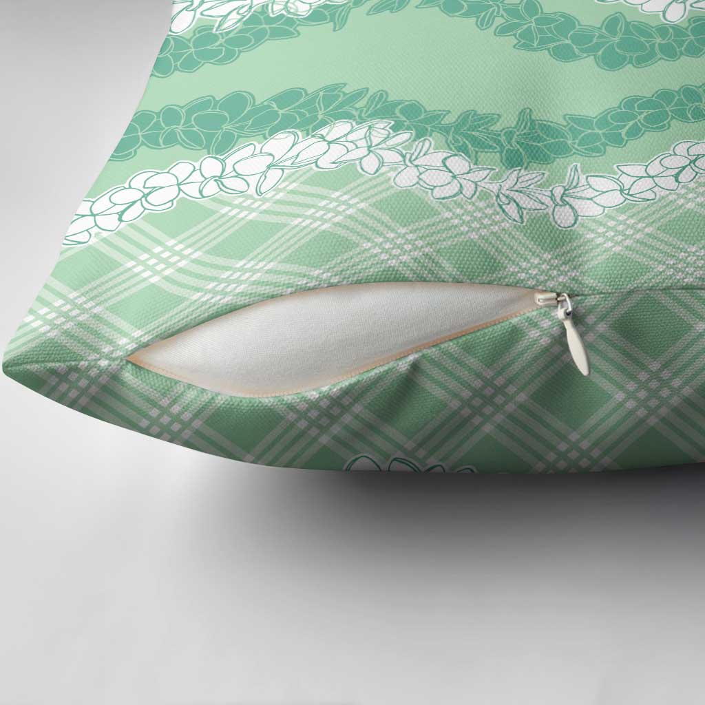 Hawaii Aloha Plumeria Lei Mint Palaka Pillow Cover - Polynesian Pride