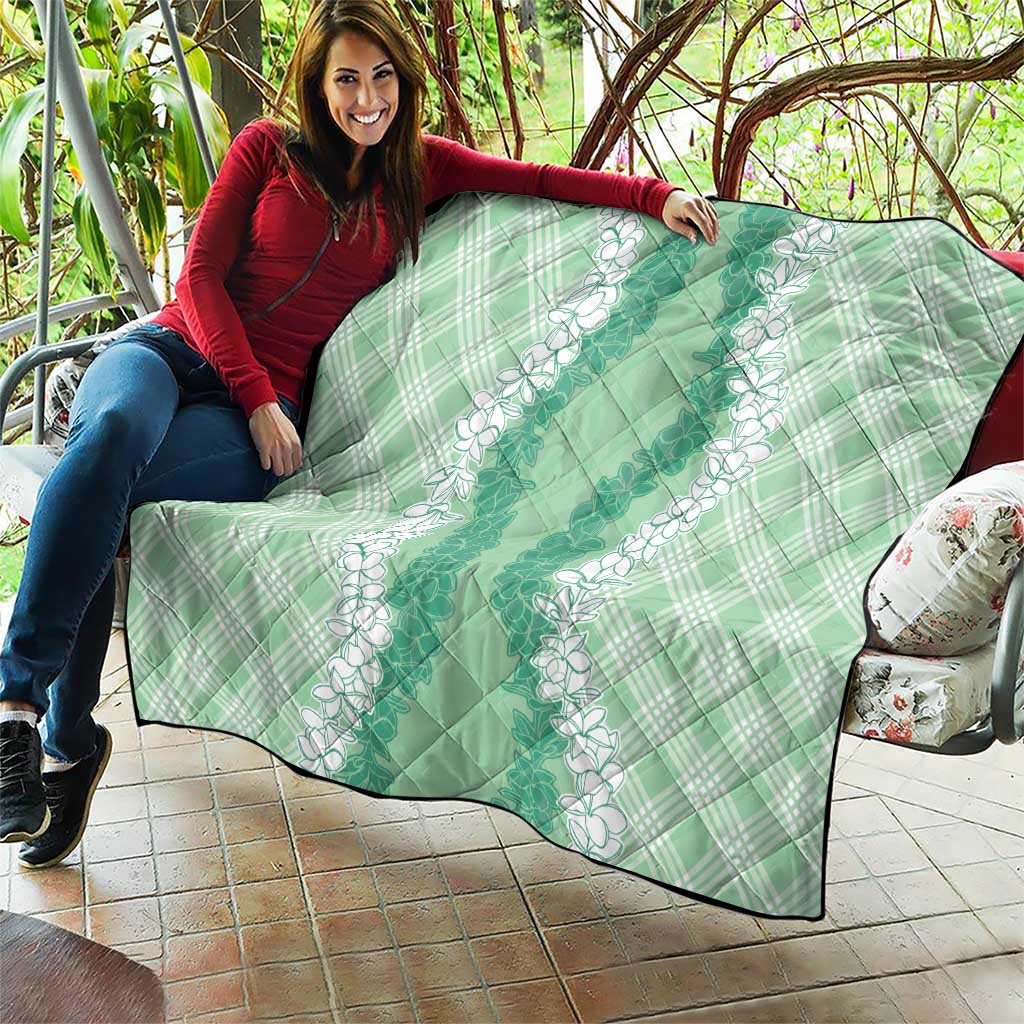 Hawaii Aloha Plumeria Lei Mint Palaka Quilt - Polynesian Pride